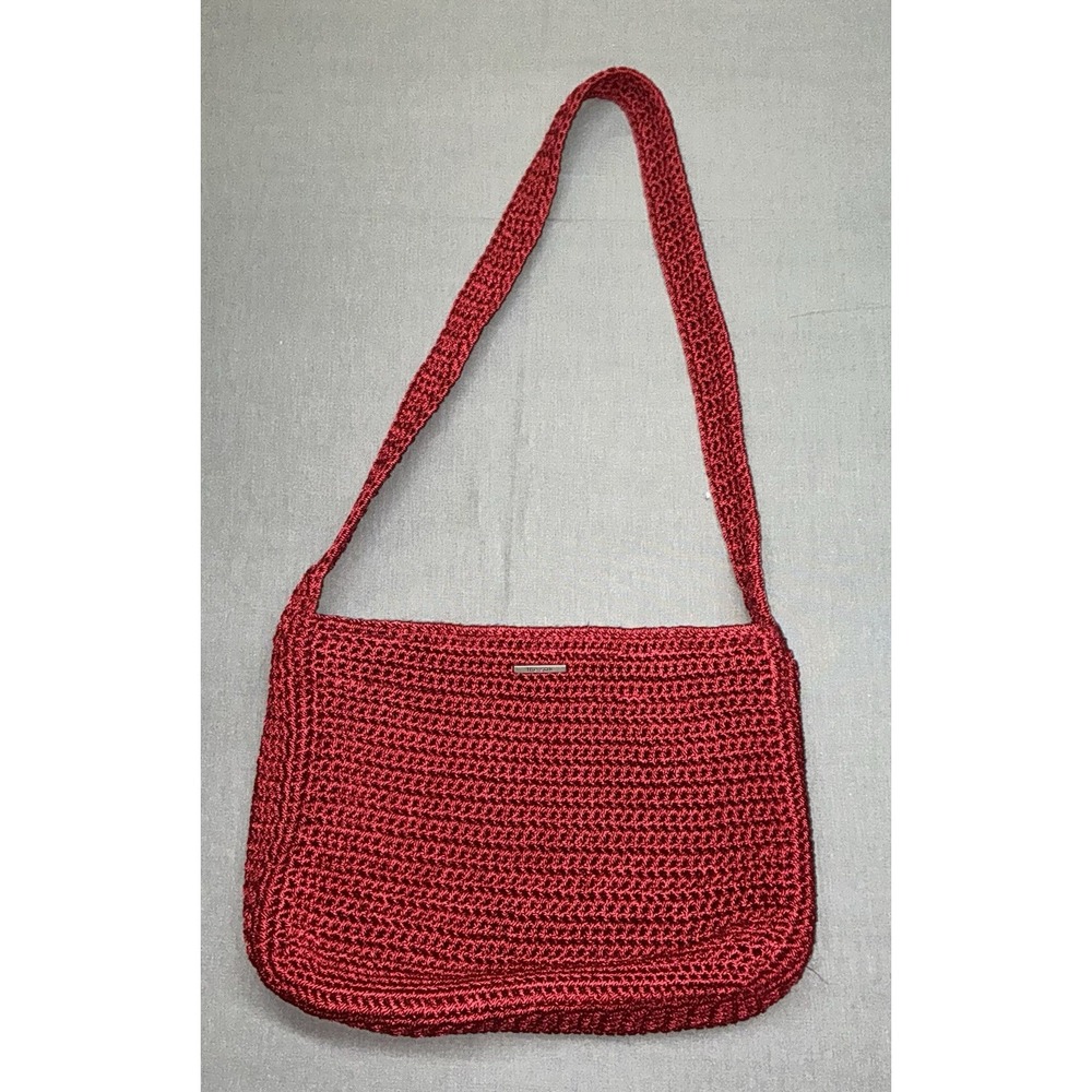 Sak Womens Red Crochet Purse Medium Handbag Slouchy Y2K No Bag Charm Sm Flaw